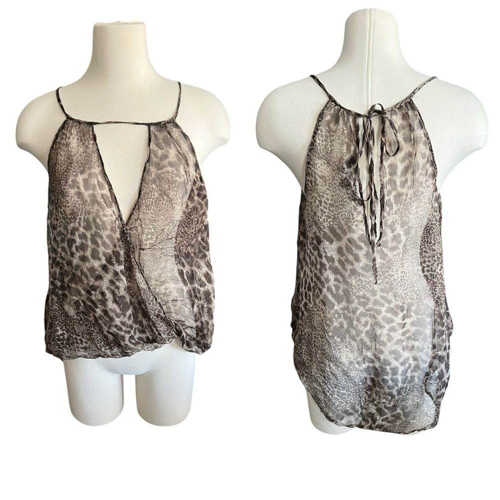 Single LA Y2K Animal Print Sheer Tank Top SZ.M Silk Festival Boho Sheer Feminine